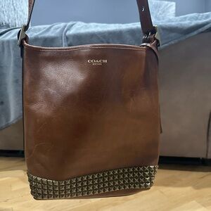 Coach Legacy Saddle Brown Leather Studded Crossbody Shoulder Bag